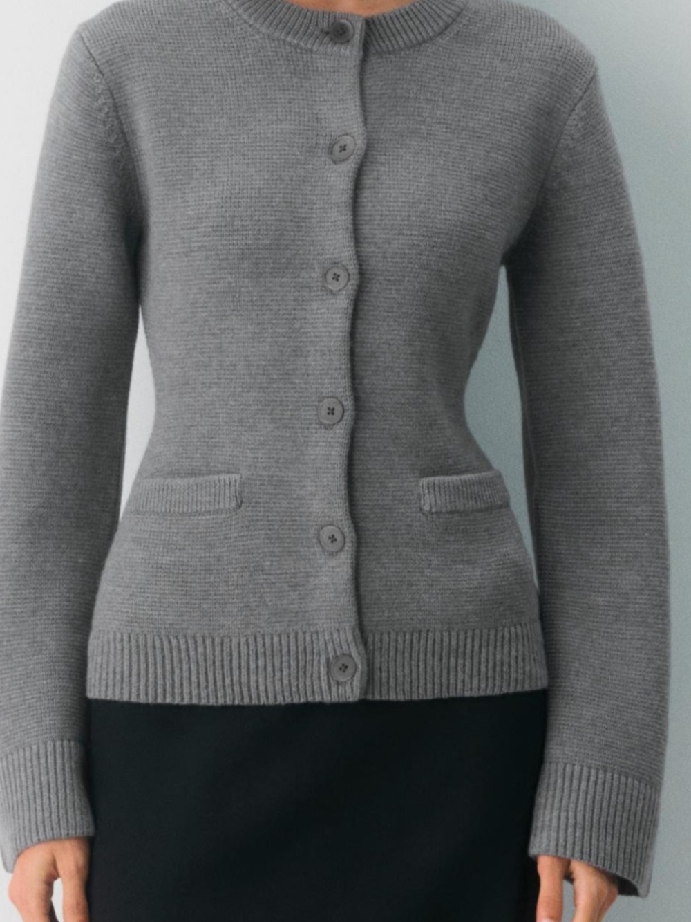 Aritzia Grey Ribbed Button-Up Wool Blend Cardigan